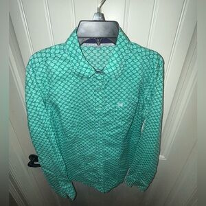Cinch Women’s long sleeve button up. Teal and purple. Size Medium